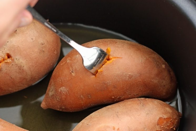 fork-tender sweet potatoes in the slow cooker